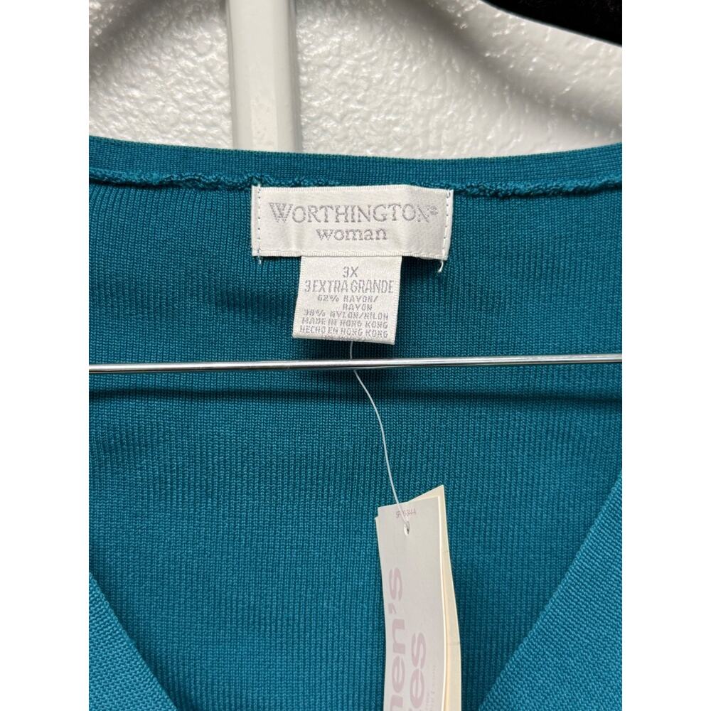 Worthington Teal Preppy V Neck Stretch Knit Sleeveless Sweater Blouse Size 3X - Picture 3 of 6
